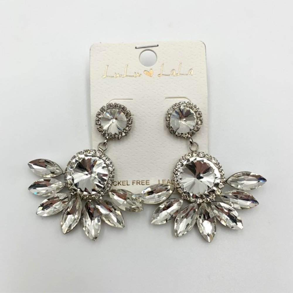 Rhinestone Statement Prom Earrings, Large Pageant Earrings in Clear/Silv…